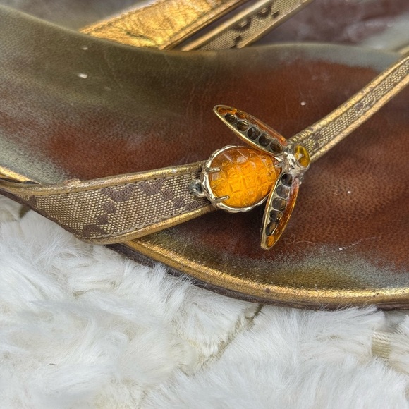 Gucci Gold and Brown Sandals with Metallic Straps - Picture 7 of 11